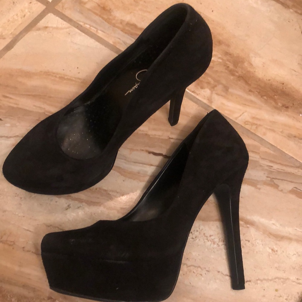 Black suede high heels